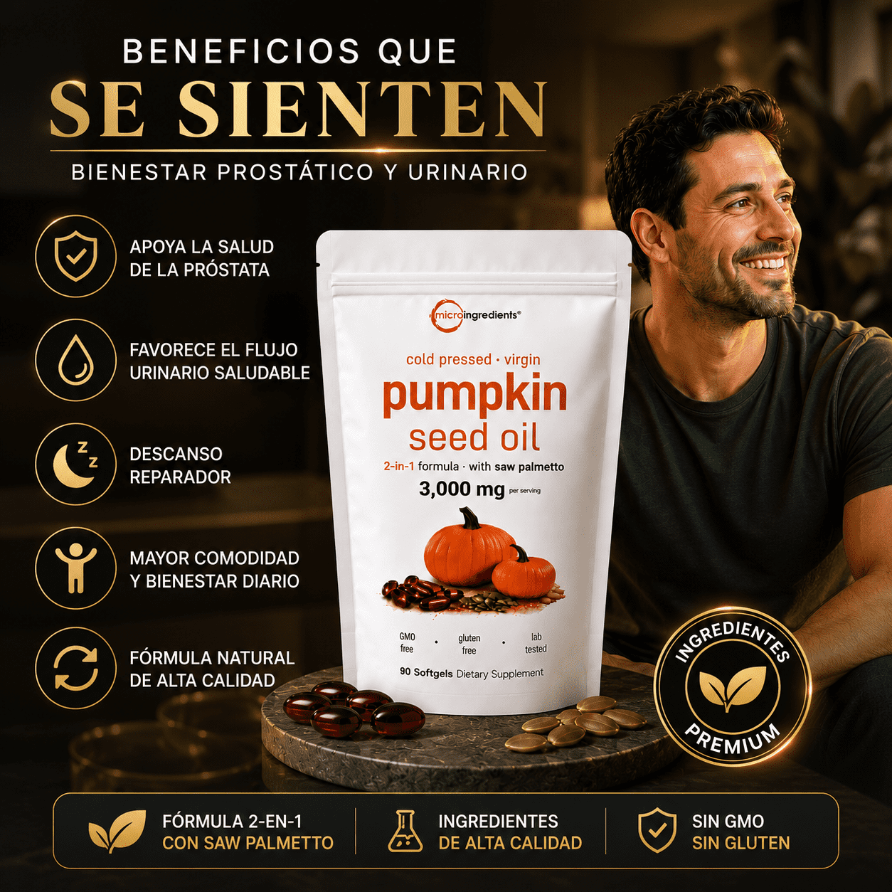 PUMPKING OIL 🎃 Aceite Puro de Semilla de Calabaza - Apoya tu Salud Prostática y fortalece tu cabello desde hoy