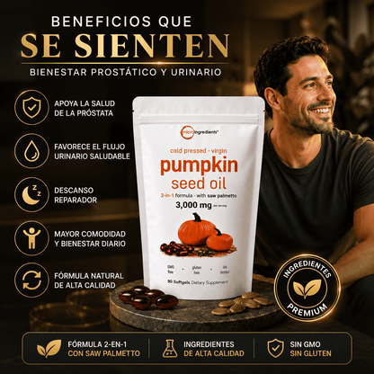 PUMPKING OIL 🎃 Aceite Puro de Semilla de Calabaza - Apoya tu Salud Prostática y fortalece tu cabello desde hoy