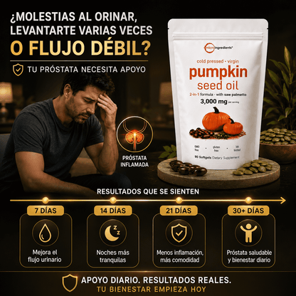 PUMPKING OIL 🎃 Aceite Puro de Semilla de Calabaza - Apoya tu Salud Prostática y fortalece tu cabello desde hoy