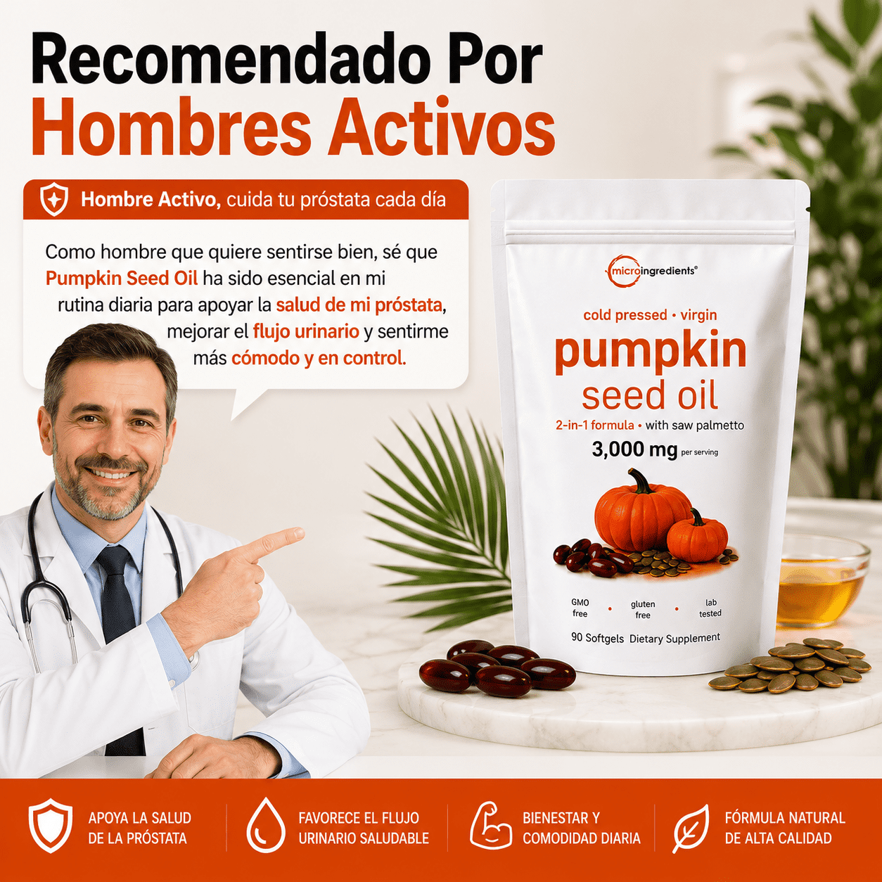 PUMPKING OIL 🎃 Aceite Puro de Semilla de Calabaza - Apoya tu Salud Prostática y fortalece tu cabello desde hoy