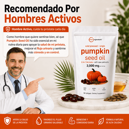 PUMPKING OIL 🎃 Aceite Puro de Semilla de Calabaza - Apoya tu Salud Prostática y fortalece tu cabello desde hoy