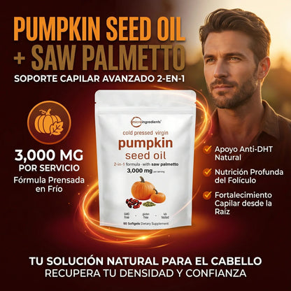 PUMPKING OIL 🎃 Aceite Puro de Semilla de Calabaza - Apoya tu Salud Prostática y fortalece tu cabello desde hoy