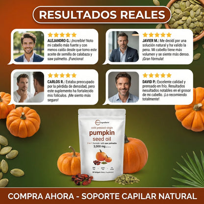 PUMPKING OIL 🎃 Aceite Puro de Semilla de Calabaza - Apoya tu Salud Prostática y fortalece tu cabello desde hoy